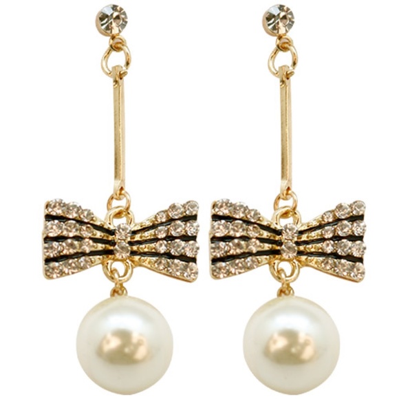 Jewelry - 3/$15! Rhinestone Bow and Pearl Drop Earrings
